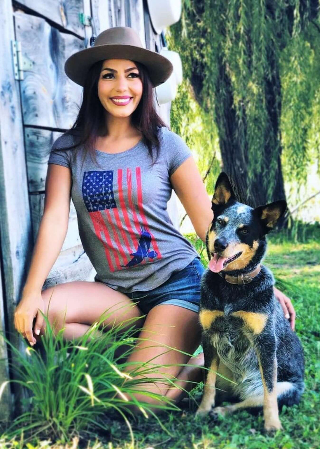 Made in USA WSI Sportswear Women's Patriot  American Flag and Eagle Graphic SoftTECH™ T-Shirt in Heather Gray
