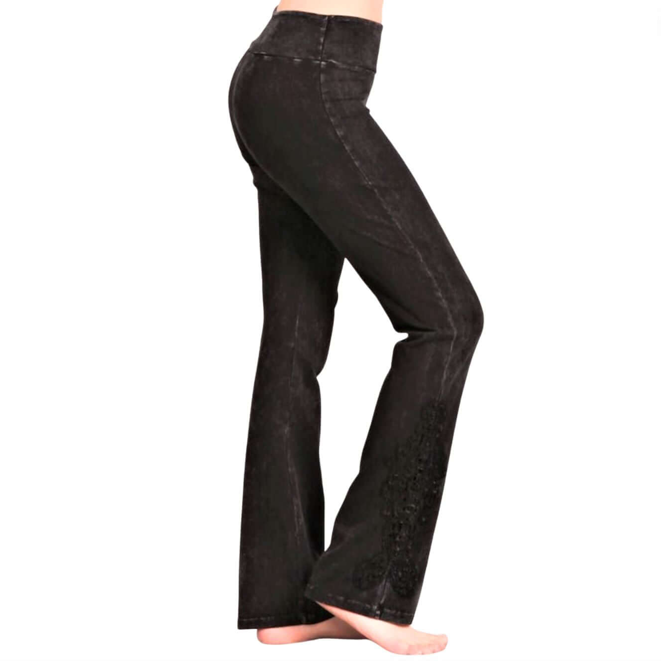 Chatoyant Mineral Washed Boot Cut Jeggings with Crochet Detail Hem Style# C30372 | Women's Fashion Clothing made in USA | Classy Cozy Cool Boutique