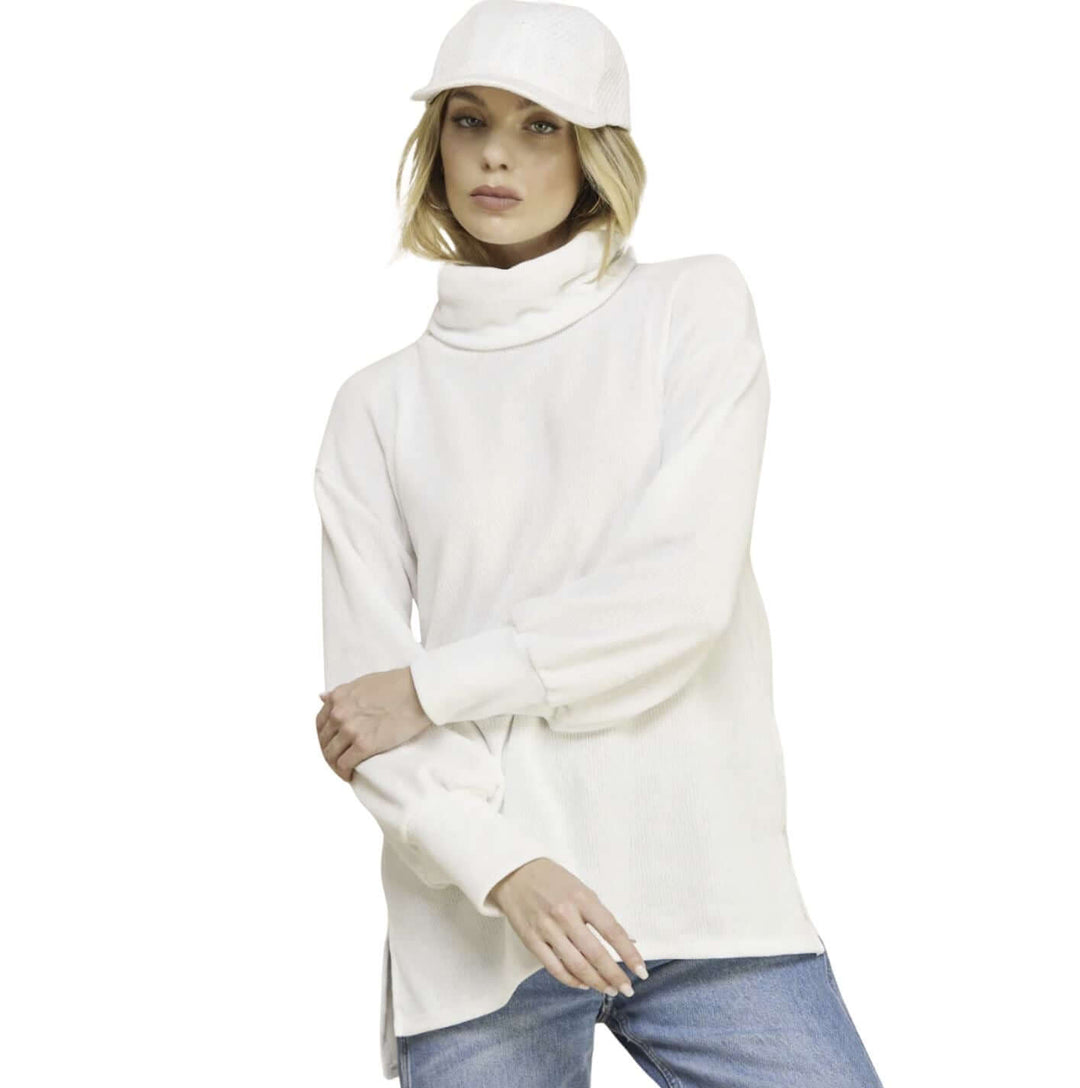 Brand: If She Loves | Glitz White Chenille Turtle Neck Cropped Sweater | Style IST1271 | Made in USA | Classy Cozy Cool Women's Clothing Boutique