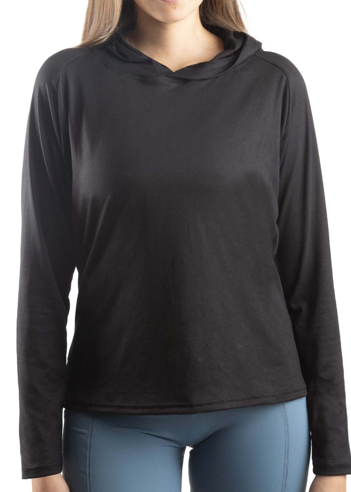 Made in USA WSI Sportswear Women's  SoftTECH™ Lightweight Sun Hoodie, Advanced wicking properties, anti-microbial properties, in Black or Sage Green