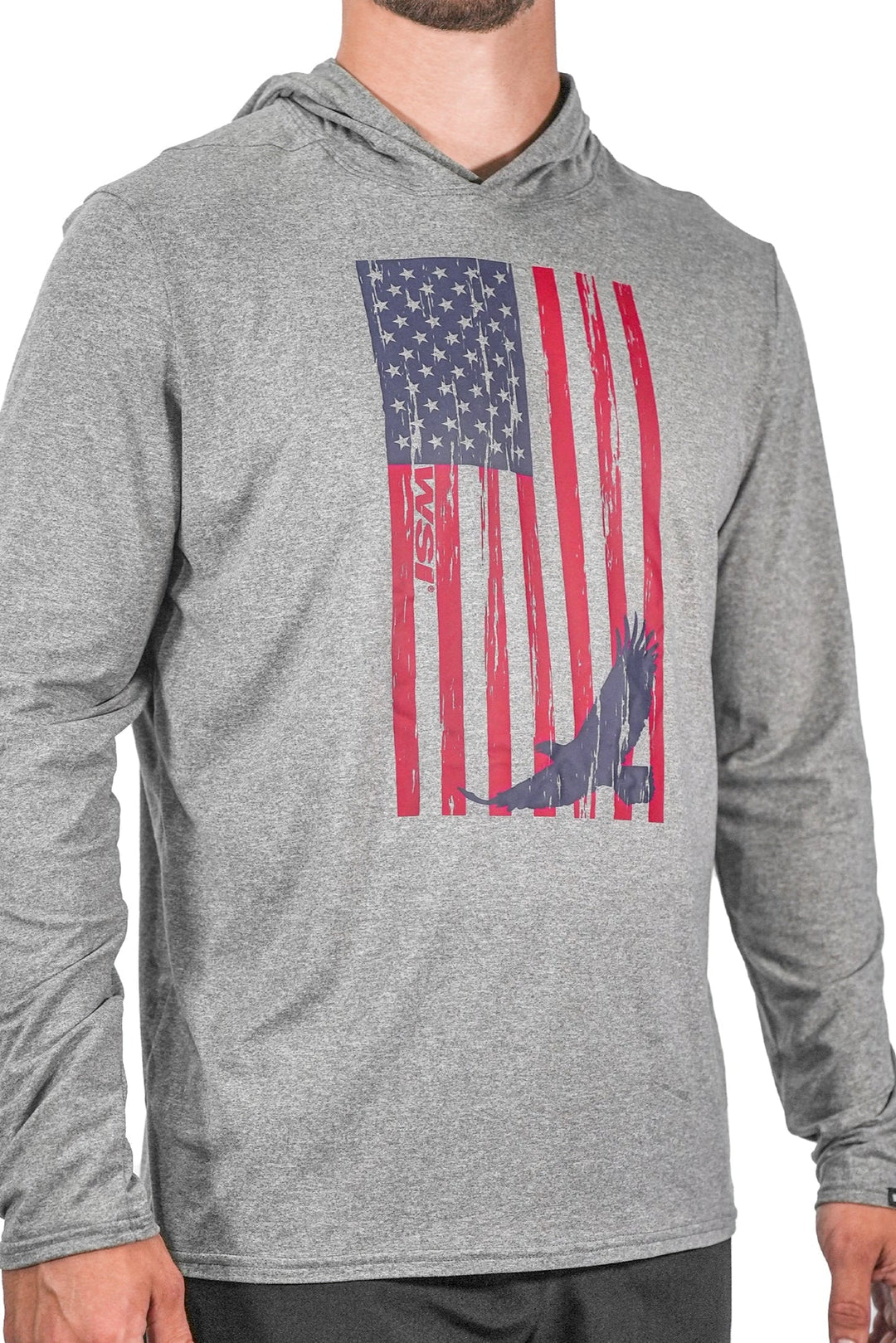 Made in USA Patriot SoftTECH™ Lightweight Hoodie Gray Long sleeve, Moisture Wicking, Built in SPF 50 Sun Protection