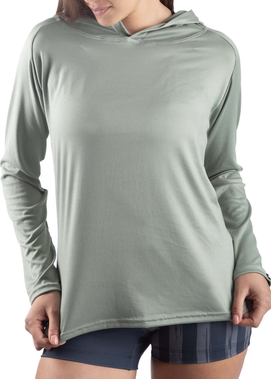 Made in USA WSI Sportswear Women's  SoftTECH™ Lightweight Sun Hoodie, Advanced wicking properties, anti-microbial properties, in Black or Sage Green