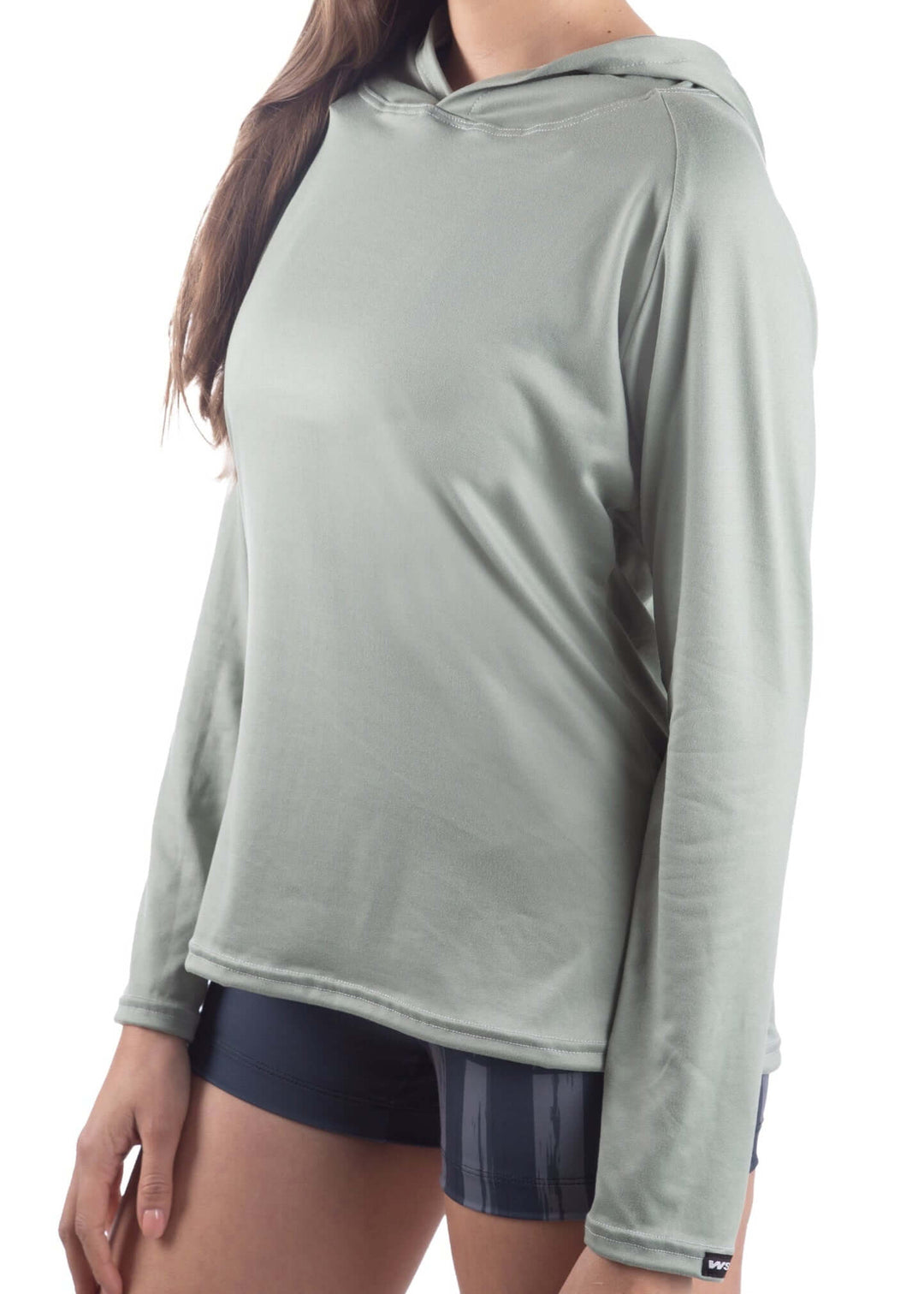 Made in USA WSI Sportswear Women's  SoftTECH™ Lightweight Sun Hoodie, Advanced wicking properties, anti-microbial properties, in Black or Sage Green