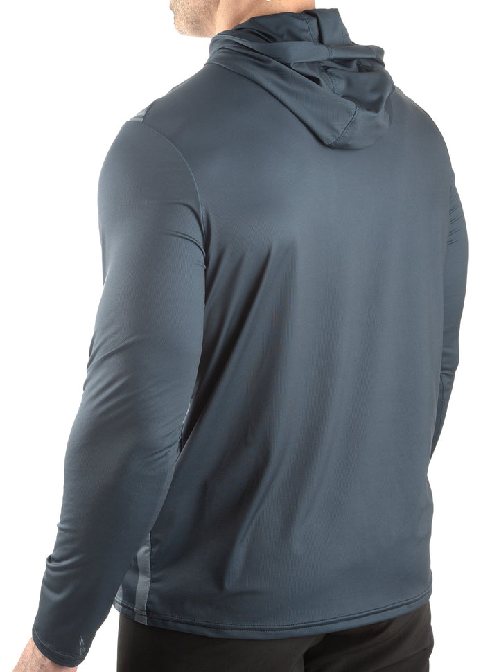 Made in USA WSI Sportswear Men's Microtech™ Lightweight Performance Hoodie with American Flag and Eagle Graphics in Dark Gray, UPF50 Sun Protection, Advanced wicking properties, Anti-microbial Properties 