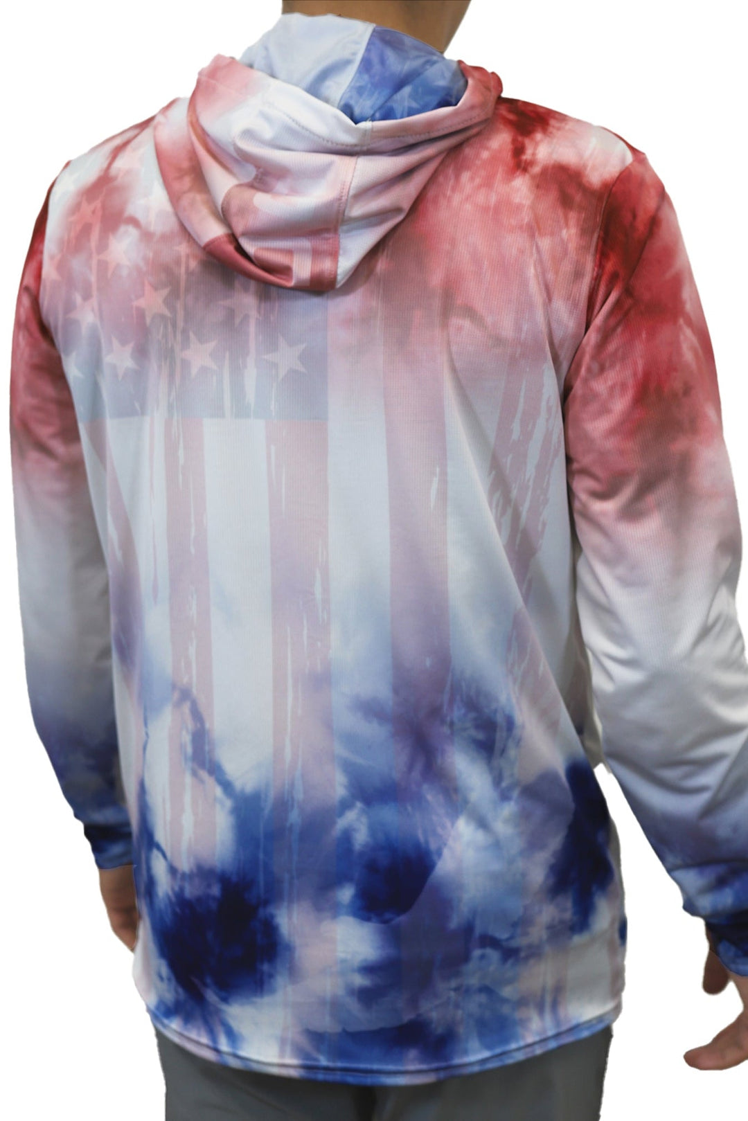 Made in USA. WSI Sportswear Men’s Limited Edition USA Performance Mesh Sun Hoodie. Lightweight. Built-in UPF 50 for sun protection. Patriotic Colors.