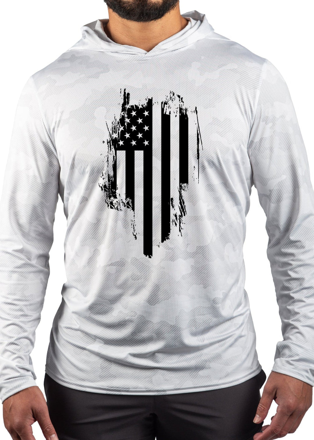 Made in USA WSI Sportswear Men’s American Made Performance Mesh White Out Sun Hoodie. Light Gray, Lightweight, Built-in Sun Protection.