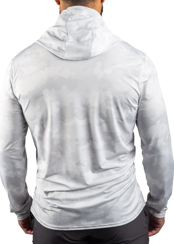 Made in USA WSI Sportswear Men’s American Made Performance Mesh White Out Sun Hoodie. Light Gray, Lightweight, Built-in Sun Protection.