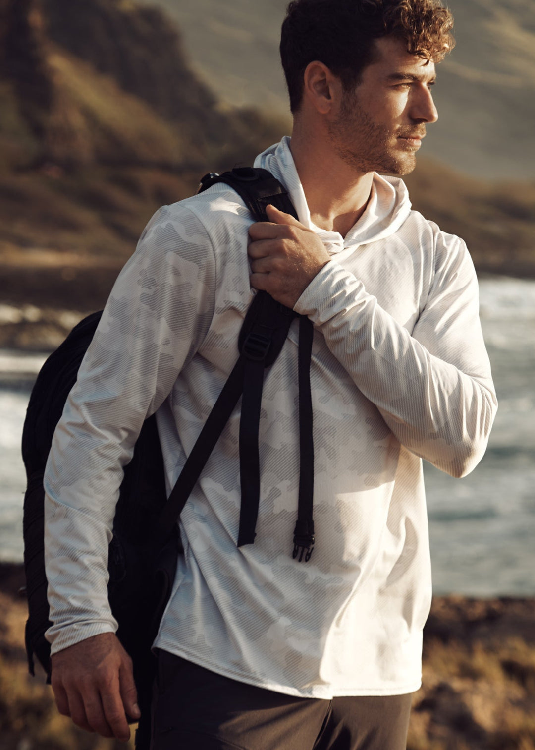 Made in USA WSI Sportswear Men’s American Made Performance Mesh White Out Sun Hoodie. Light Gray, Lightweight, Built-in Sun Protection.