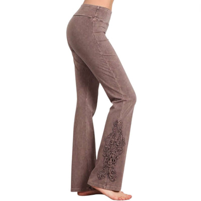 Chatoyant Mineral Washed Boot Cut Jeggings with Crochet Detail Hem Style# C30372 | Women's Fashion Clothing made in USA | Classy Cozy Cool Boutique