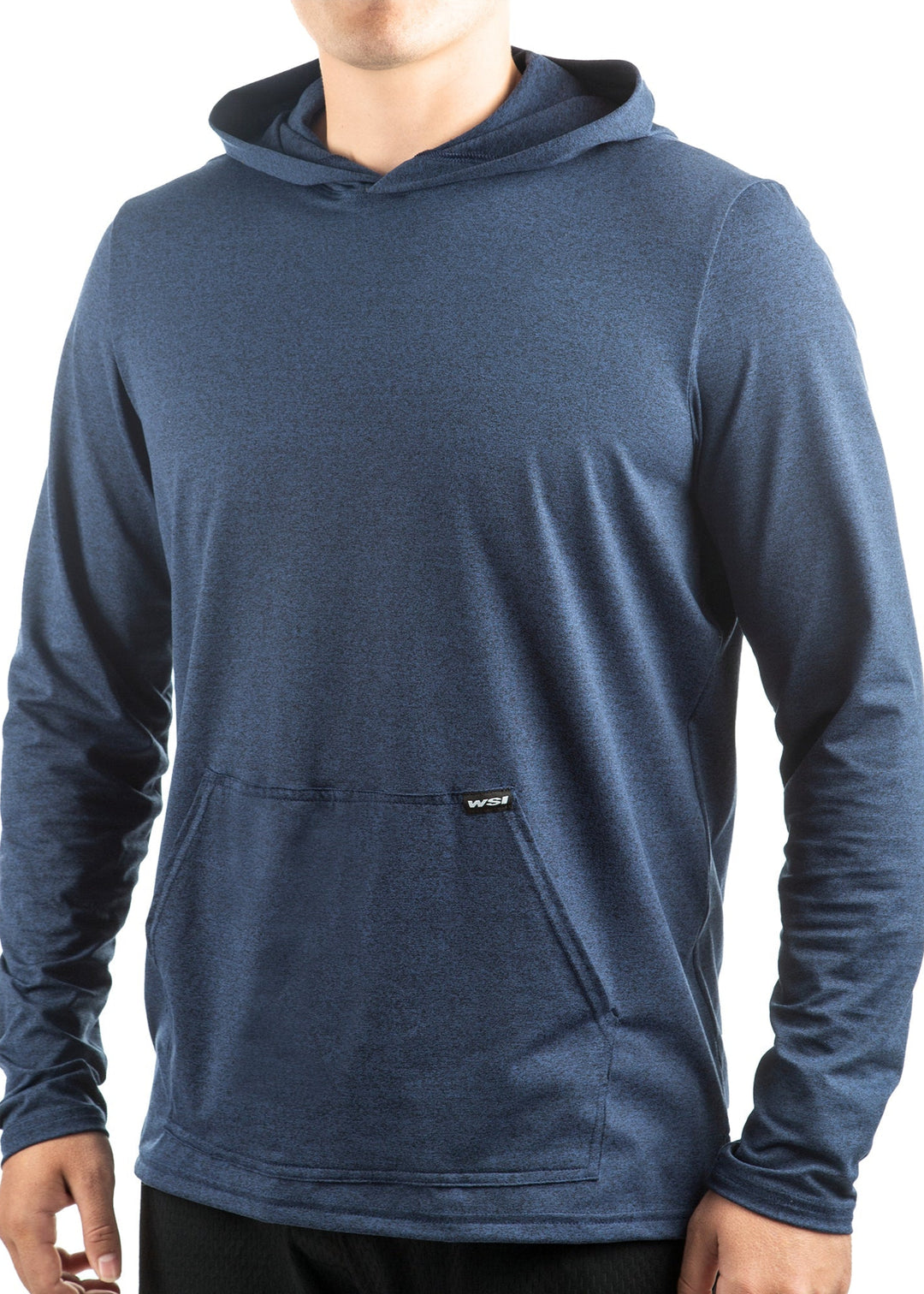 Made in USA WSI Sportswear Men's SoftTECH™ Pro Long Sleeve Hoodie in Navy,  built-in joey pouch and a hood. 