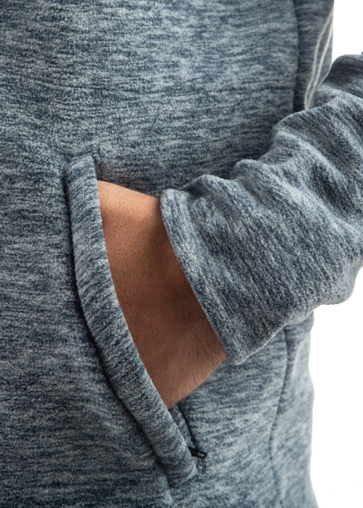 Made in USA WSI Sportswear Men's Polar Fleece Long Sleeve Pocketed Hoodie in Dark Gray, front zippered joey pouch and a built-in hood with a comfortable Bamboo lining