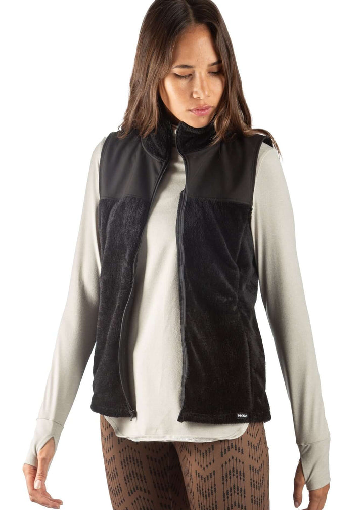 Made in USA WSI Sportswear Women's Windstop Fur Full Zip Fitted Vest Jacket, Machine wash, Advanced wicking properties, anti-microbial properties, in Black