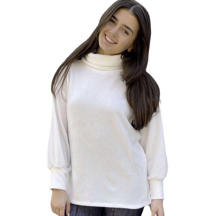 Brand: If She Loves | Glitz White Chenille Turtle Neck Cropped Sweater | Style IST1271 | Made in USA | Classy Cozy Cool Women's Clothing Boutique