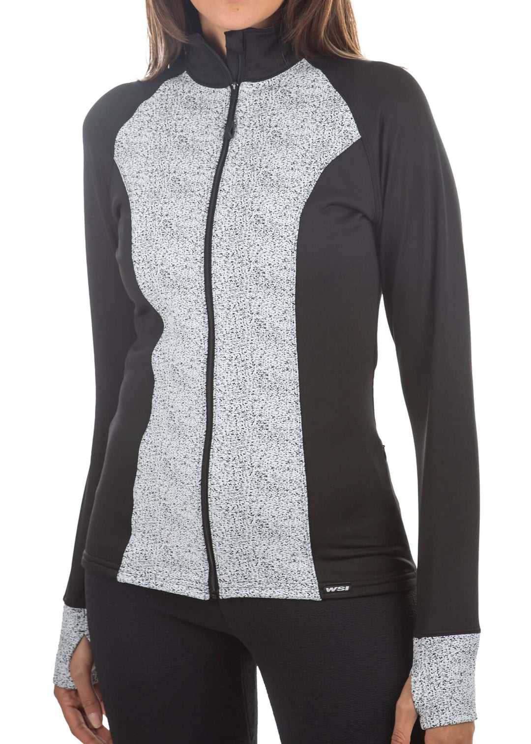 Made in USA WSI Sportswear Women's Frosted HEATR® Full Zip Fitted Athletic Jacket,  Advanced wicking properties, anti-microbial properties, in Black and Gray