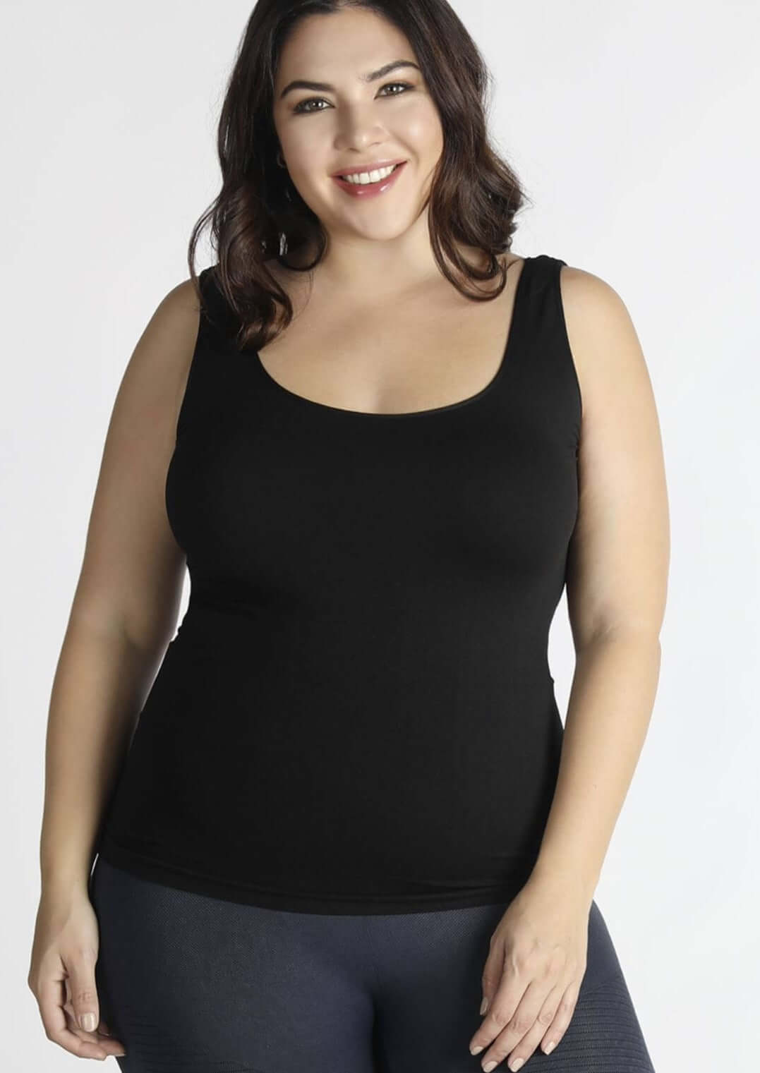 Niki Biki Ladies Plus Size Fitted Reversible Essentials Tank Top Style# NS7180 in Black | Made in USA | Classy Cozy Cool Women's Made in America Boutique