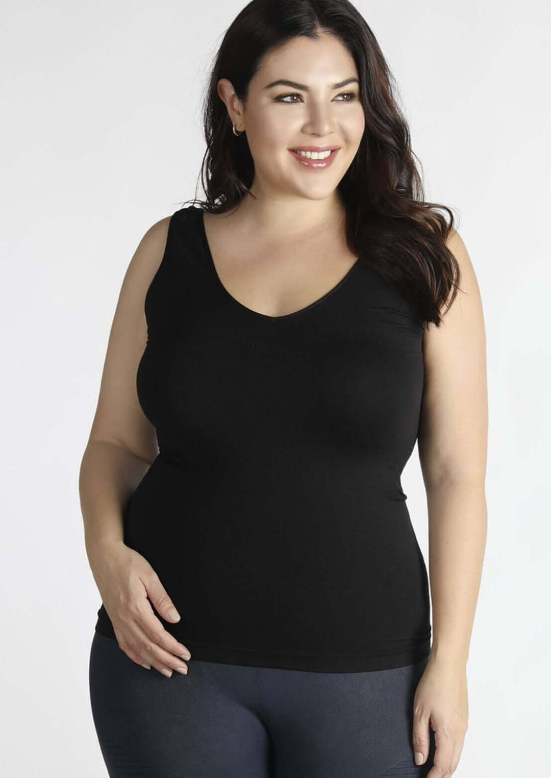Niki Biki Ladies Plus Size Fitted Reversible Essentials Tank Top Style# NS7180 in Black | Made in USA | Classy Cozy Cool Women's Made in America Boutique