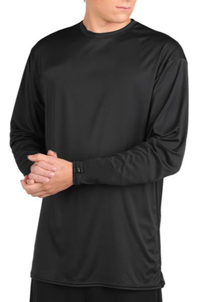 Made in USA WSI Sportswear Men's Microtech™ Loose Fit Long Sleeve Shirt, Product #751LLS, Advanced moisture wicking properties, Available in Navy, White and Black 