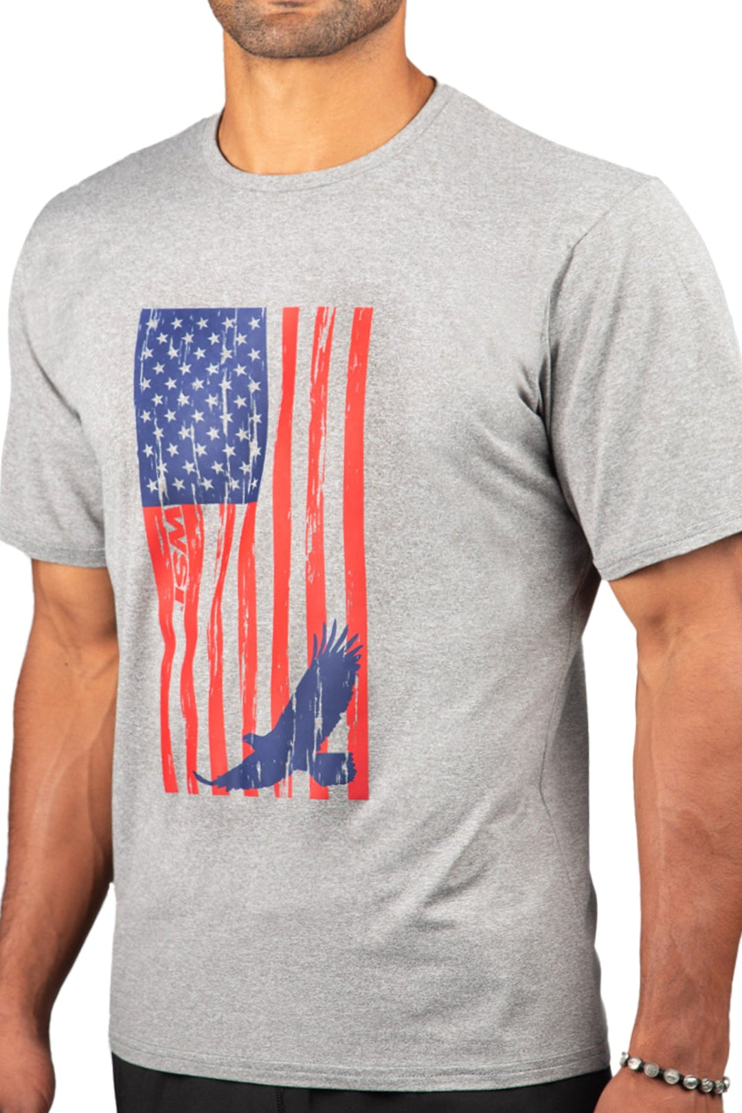 Made in USA. WSI Sportswear Men’s Patriot SoftTECH™ Tee. Lightweight, Moisture Wicking, Light Gray T-shirt
