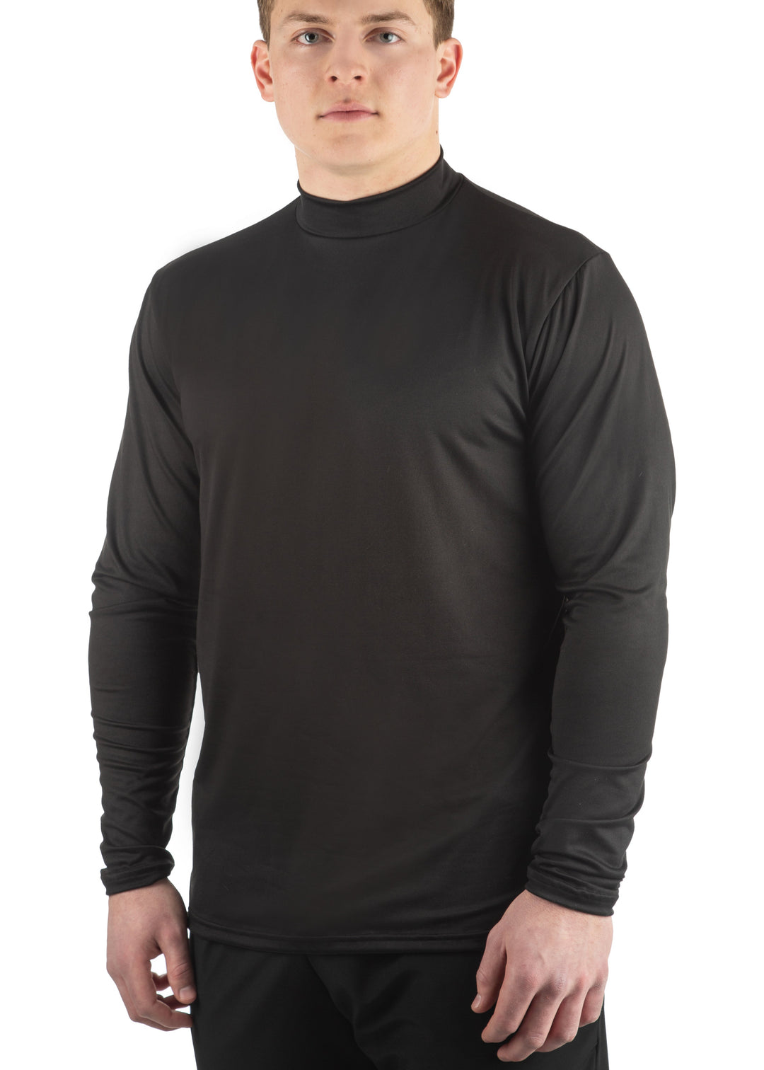 Made in USA WSI Sportswear Men's Mock Neck SoftTECH™ Long Sleeve Relaxed Fit in Black,  Advanced wicking properties Anti-microbial Properties 