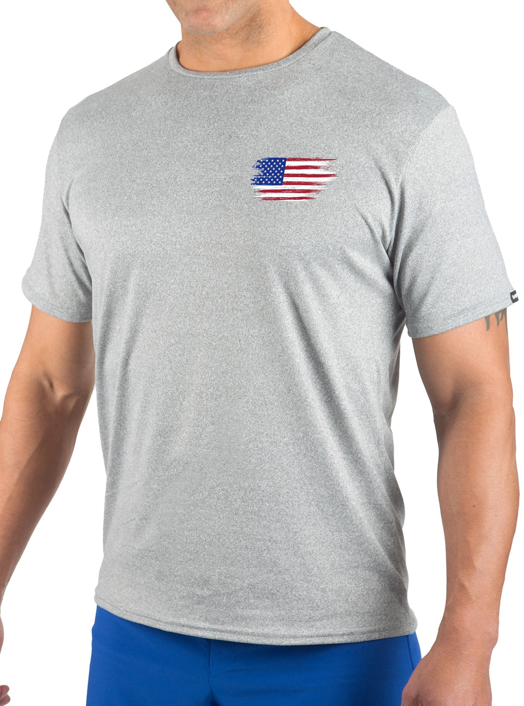 Made in USA. WSI Sportswear Men’s Patriotic Freedom Faith Family Graphic SoftTECH™ Tee.  Lightweight, Moisture Wicking, in Light Gray