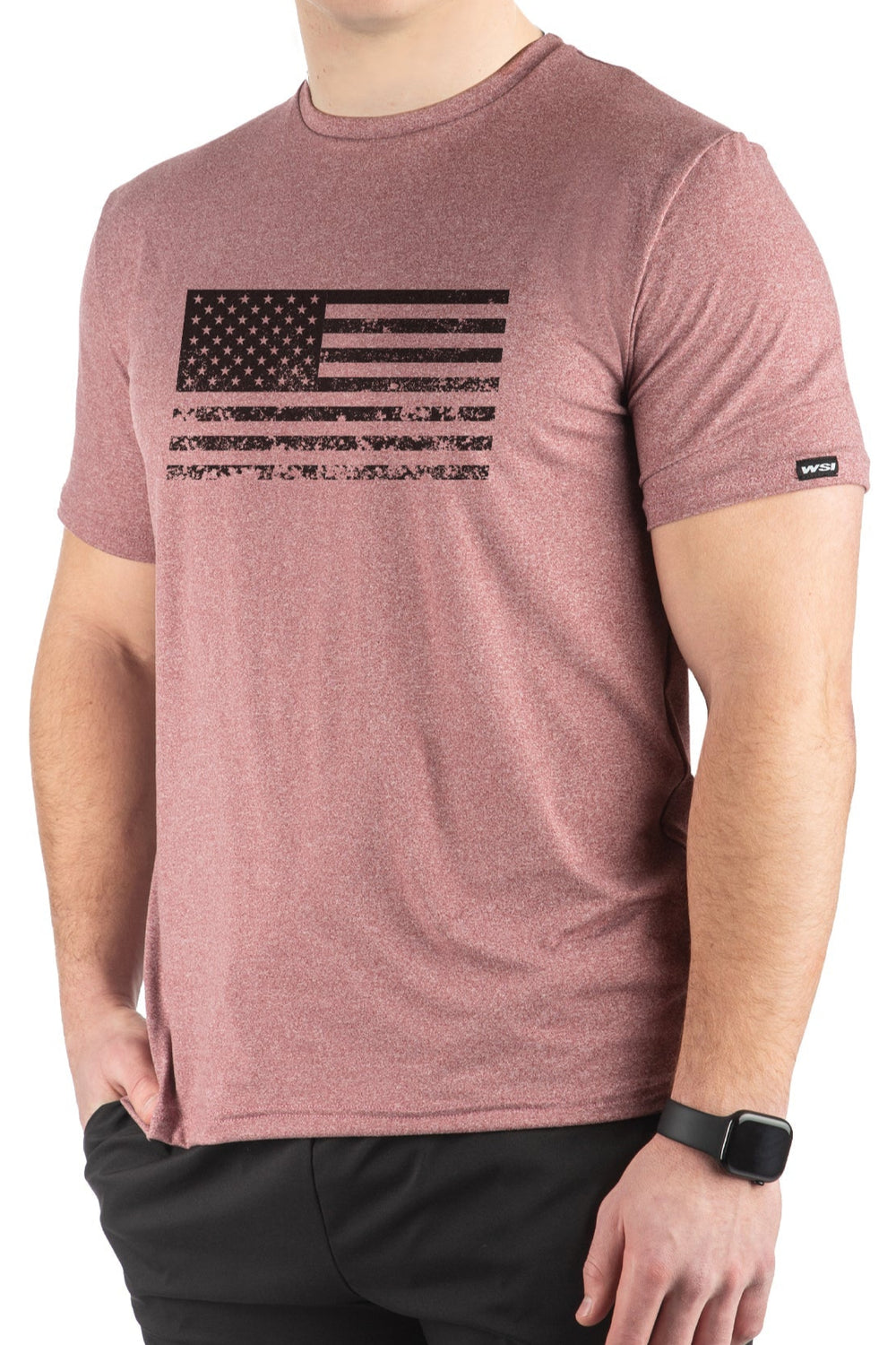 Made in USA. WSI Sportswear Men’s Patriotic Distressed American Flag Graphic SoftTECH™ Tee.  Lightweight, Moisture Wicking