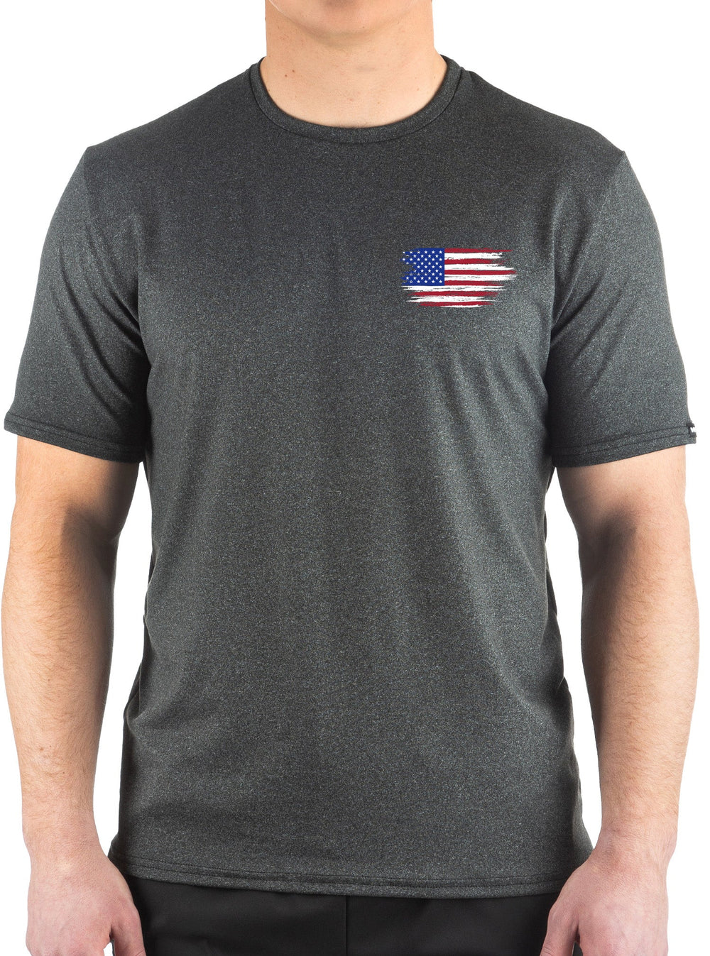Made in USA. WSI Sportswear Men’s Patriotic Freedom Faith Family Graphic SoftTECH™ Tee.  Lightweight, Moisture Wicking, in Dark Gray