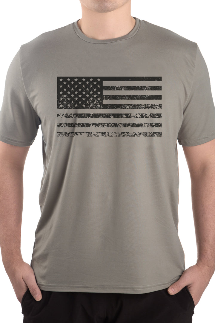 Made in USA. WSI Sportswear Men’s Patriotic Distressed American Flag Graphic SoftTECH™ Tee.  Lightweight, Moisture Wicking