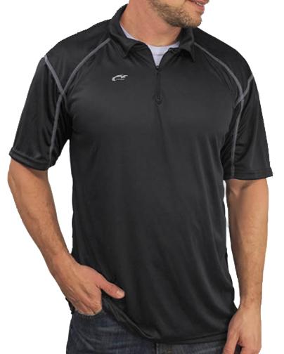 WSI Sportswear Men's Microtech™ Loose Fit 1/4 Zip Polo Shirt in Black, Made in USA, Advanced moisture-wicking capabilities, Ideal for layering or wear it casually 