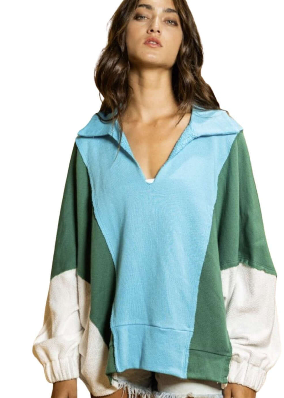 Bucket List Clothing Oversized French Terry Color Block Pullover