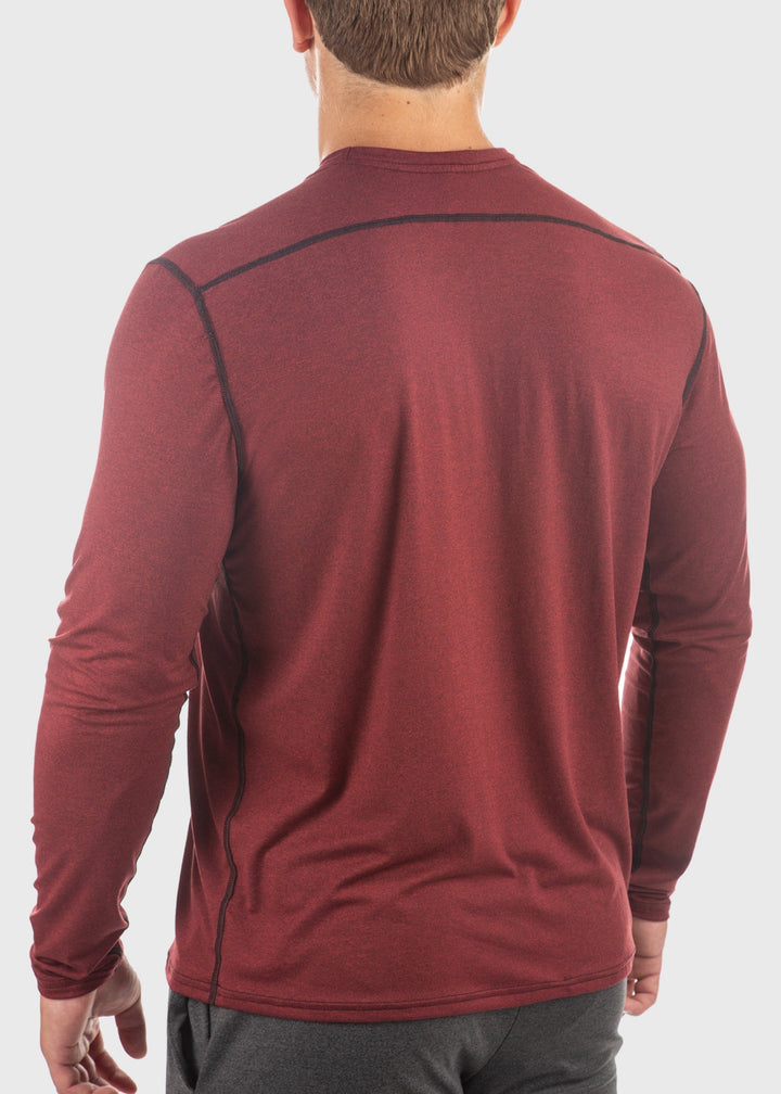 WSI Sportswear Men's Essential SoftTECH™ Long Sleeve Made in USA in Ruby Red, long sleeve, Relaxed fit, Back Yoke & Flat seams for added comfort 
