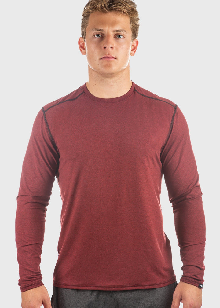 WSI Sportswear Men's Essential SoftTECH™ Long Sleeve Made in USA in Ruby Red, long sleeve, Relaxed fit, Back Yoke & Flat seams for added comfort 
