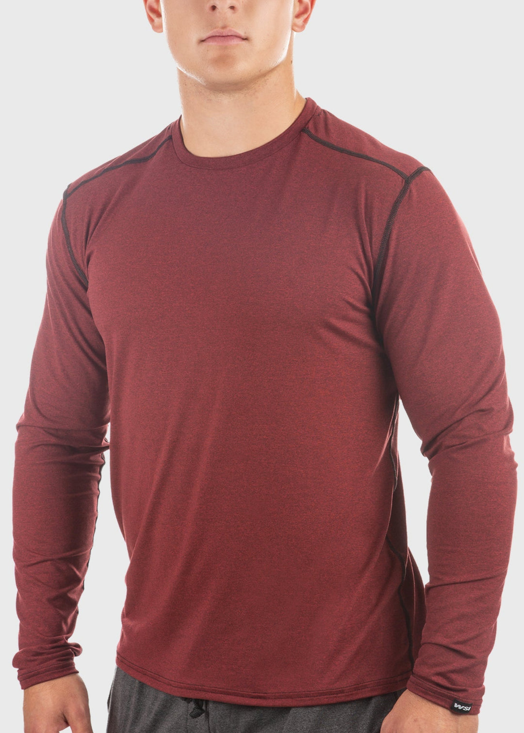 WSI Sportswear Men's Essential SoftTECH™ Long Sleeve Made in USA in Ruby Red, long sleeve, Relaxed fit, Back Yoke & Flat seams for added comfort 