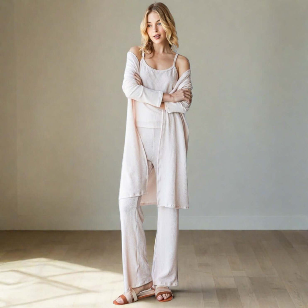 Cozy 3pc Loungewear Set Natori Women's Stretch Jersey Knit Cozy