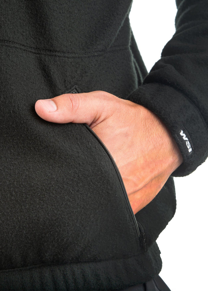 WSI Sportswear Men's Polar Fleece Full Zip Jacket in Black Made in USA, Loose fit, Mid-Outer Layer, Zippered side pockets, Full zip polar fleece, Elastic on cuffs and hem