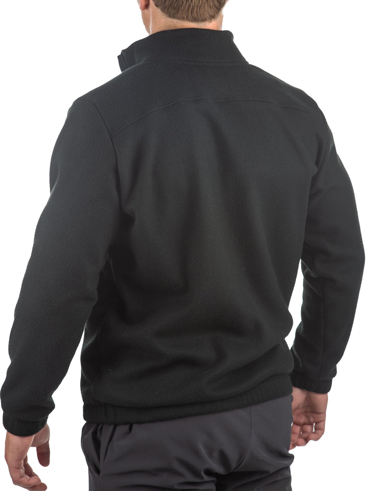 WSI Sportswear Men's Polar Fleece Full Zip Jacket in Black Made in USA, Loose fit, Mid-Outer Layer, Zippered side pockets, Full zip polar fleece, Elastic on cuffs and hem