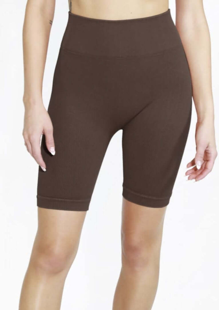 Niki Biki Vintage Ribbed Biker Shorts in Vintage Chocolate | Style# NB8055 | Made in the USA | Classy Cozy Cool Women's Made in America Clothing Boutique