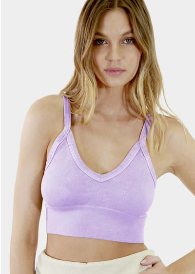 Niki Biki Ladies Fitted Vintage V-Neck Ribbed Bra Top Style NS8187  in Vintage Amethyst | Made in USA | Classy Cozy Cool Women's Made in America Boutique