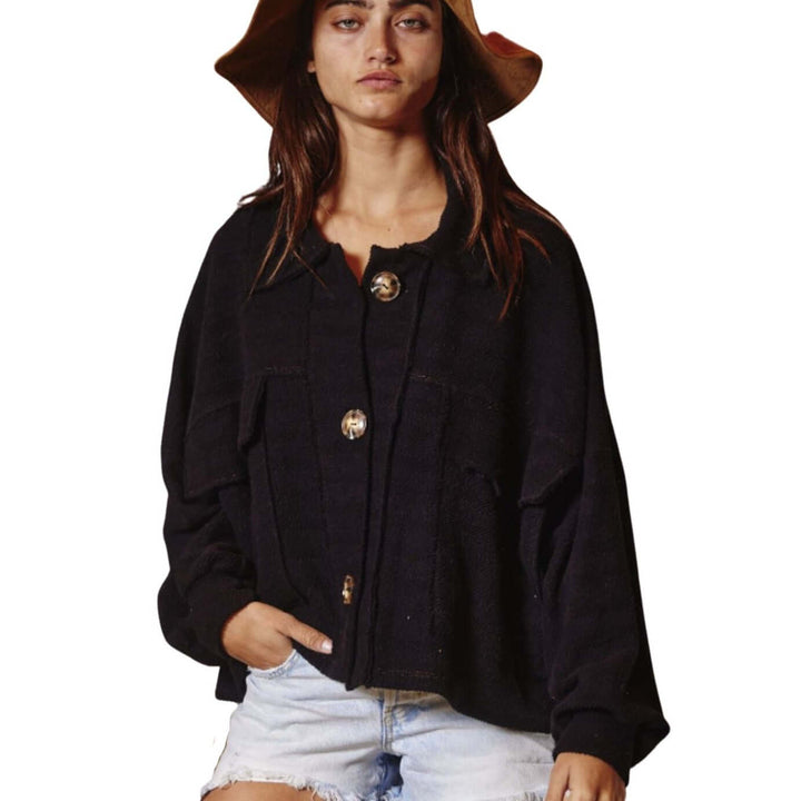 Brand: Bucket List - Oversized French Terry Cotton Jacket - 100% Cotton, Bohemian, BoHo, Clothes, Featured, French Terry, Jacket, Made in America, made in usa, Shacket, Shirt, soft, Spring, Wardrobe Essentials, White, Women - Classy Cozy Cool Boutique
