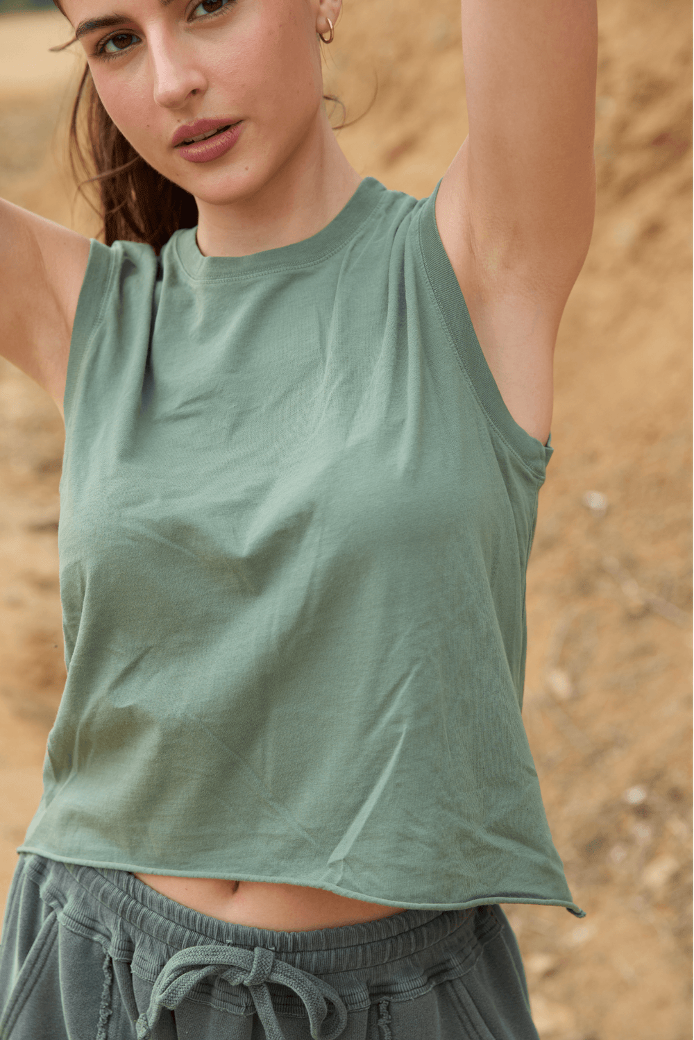 Ana Tank by People of Leisure — 100% organic cotton, relaxed fit, sleeveless in 6 colors. Ethically made in LA. Sizes XS–XL.