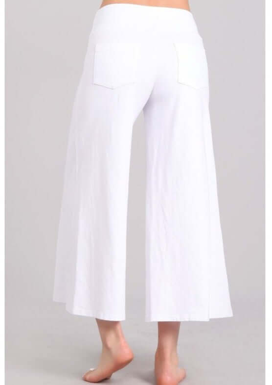 Ladies Super Soft Mineral Washed Gaucho Pants in White | Made in USA | Chatoyant Style# C30458 | Classy Cozy Cool Women's Made in America Boutique