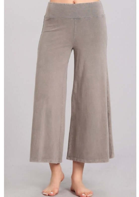 Ladies Super Soft Mineral Washed Gaucho Pants in Taupe | Made in USA | Chatoyant Style# C30458 | Classy Cozy Cool Women's Made in America Boutique