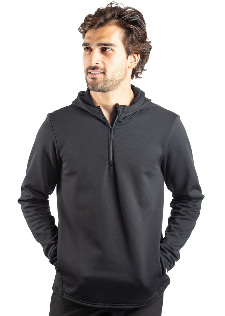Made in USA WSI Sportswear Men's Thermal PolarWikMax™ Relaxed Fit 1/4 Zip Hoodie in Black,  Side Pockets, Extremely lightweight, high pile for added warmth 4-way stretch for flexibility, durability, and comfort, Will keep you warm even in temperatures from -20 to 40 degrees 