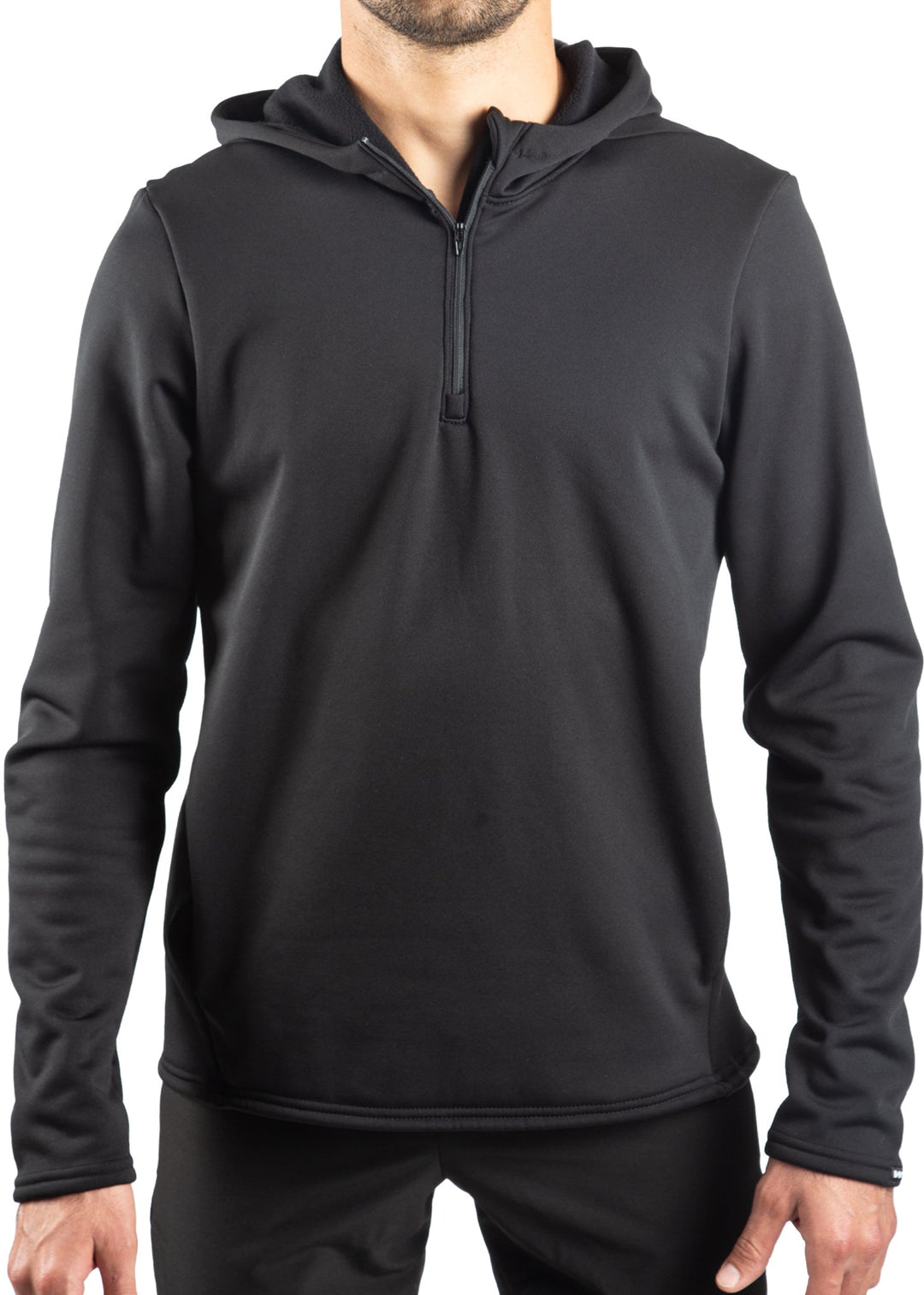 Made in USA WSI Sportswear Men's Thermal PolarWikMax™ Relaxed Fit 1/4 Zip Hoodie in Black,  Side Pockets, Extremely lightweight, high pile for added warmth 4-way stretch for flexibility, durability, and comfort, Will keep you warm even in temperatures from -20 to 40 degrees 