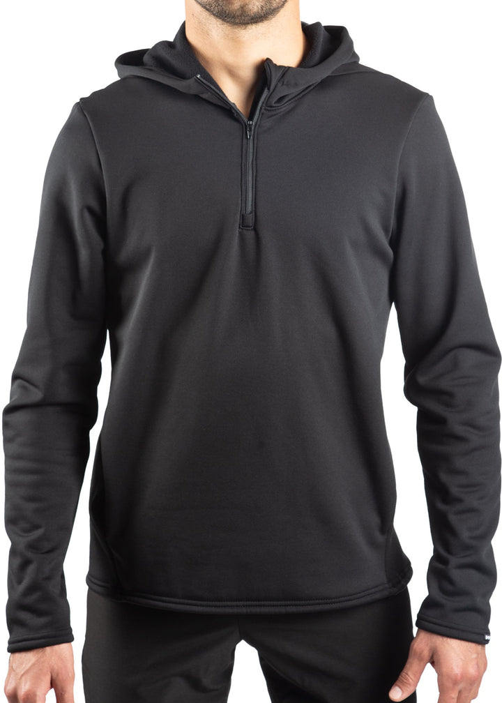 Made in USA WSI Sportswear Men's Thermal PolarWikMax™ Relaxed Fit 1/4 Zip Hoodie in Black,  Side Pockets, Extremely lightweight, high pile for added warmth 4-way stretch for flexibility, durability, and comfort, Will keep you warm even in temperatures from -20 to 40 degrees 