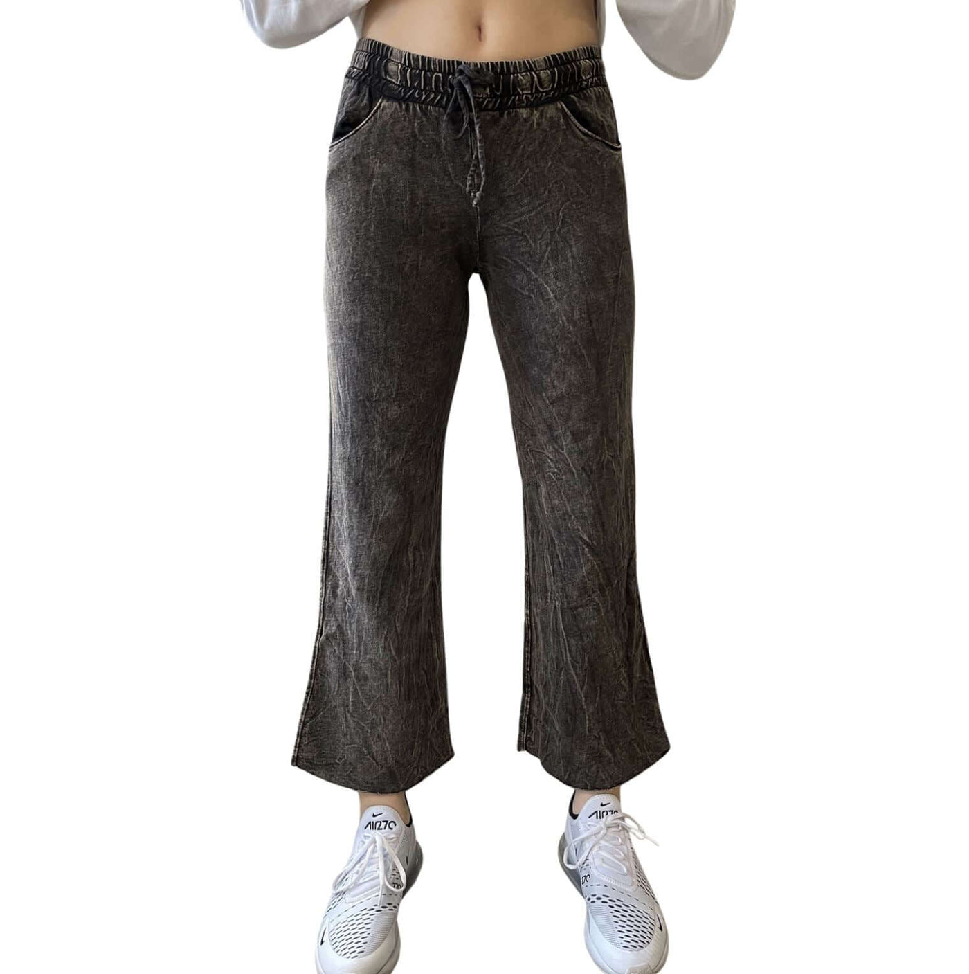 Brand: American Able | Cotton French Terry Mineral Washed Cropped Joggers Style # 320421 | Made in USA | Classy Cozy Cool Women's Boutique