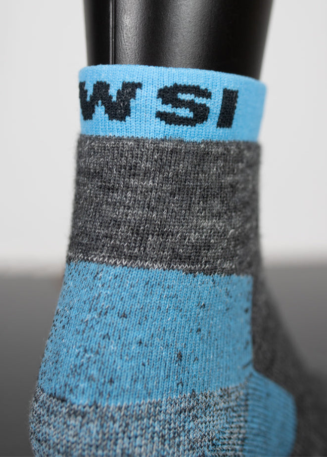 Made in USA WSI Sportswear Men’s Crew HEATR® Socks. Crew length, Dry-fit, Gray, Blue, Unisex