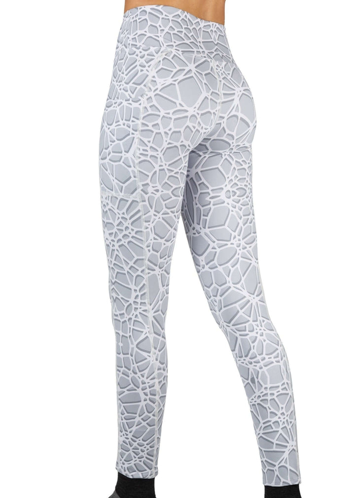 WSI Women's American-made legging in a Light Gray Crackle Design | Style 991SPLC |superior fabric technology enhances athletic performance | Side Pockets, No inner leg seam for maximum comfort, Wide waistband with built in elastic for additional comfort, 4 way stretch for flexibility, durability and comfort Material Tech: Performance Spandex