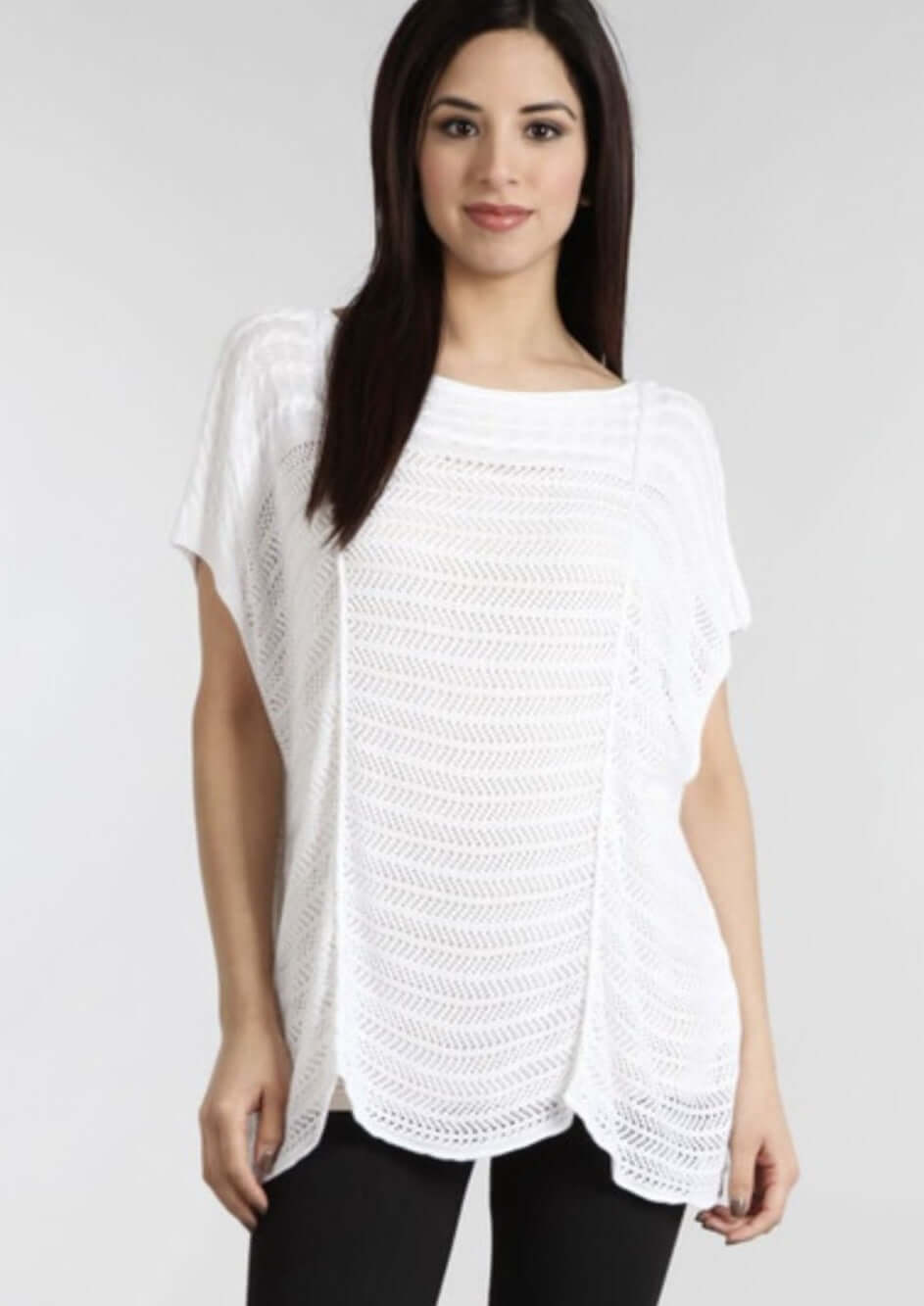 Made in USA Ladies Loose Knitted White Accent Top with Beautiful Crochet Detail | Classy Cozy Cool Women's Made in America Boutique