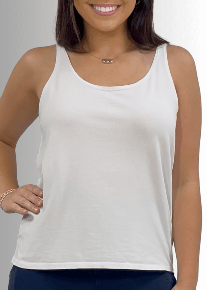 Twenty Four Seven Tank Top | Women's Sustainable and durable premium America-made cotton tank top, in Garment Washed White, Wide Round Neck, Loose Fit, Perfect for Layering | Classy Cozy Cool Style C11315