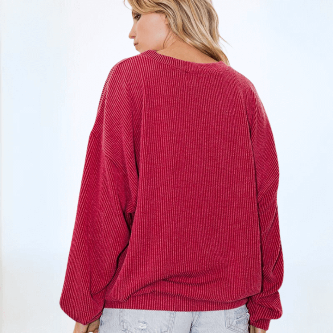 Made in USA Textured "ARKANSAS" Graphic Oversized Game Day Textured Ribbed Sweatshirt with Crew Neck and Long Sleeves  | Bucket List Style T1770